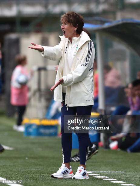 Italy coach Nazzarena Grilli issues instructions to her players during the Women's U23 European League between Italy and England at Silvio Piola...