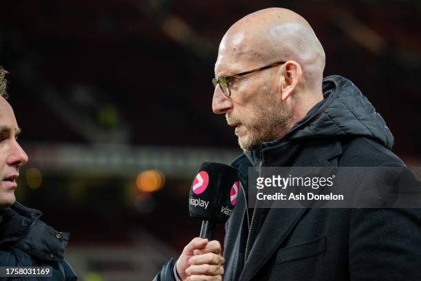 Jaap Stam looks on prior to the Carabao Cup Fourth Round match between Manchester United and Newcastle United at Old Trafford on November 1, 2023 in...