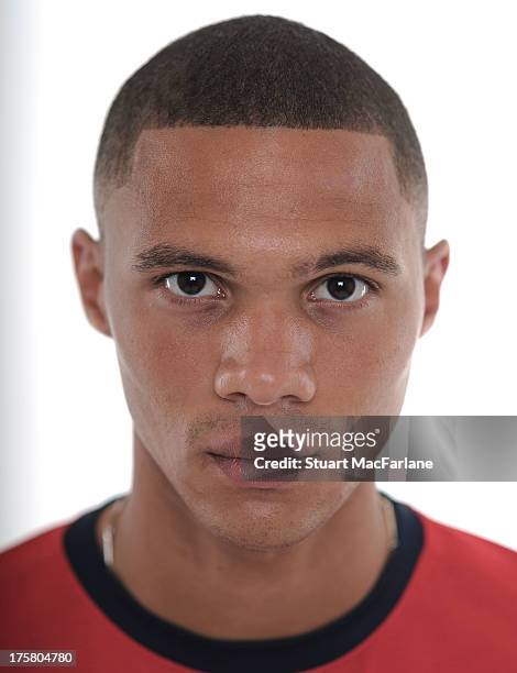 Kieran Gibbs of Arsenal poses during the first team photocall at Emirates Stadium on August 08, 2013 in London, England.
