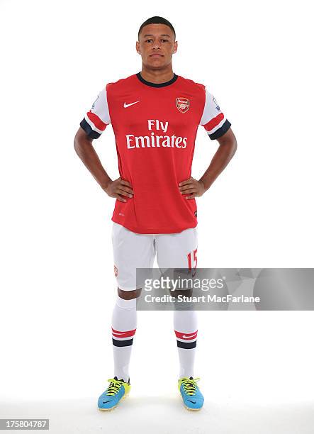 Alex Oxlade-Chamberlain of Arsenal poses during the first team photocall at Emirates Stadium on August 08, 2013 in London, England.