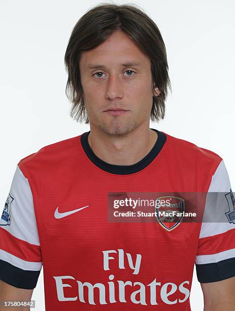 Tomas Rosicky of Arsenal poses during the first team photocall at Emirates Stadium on August 08, 2013 in London, England.