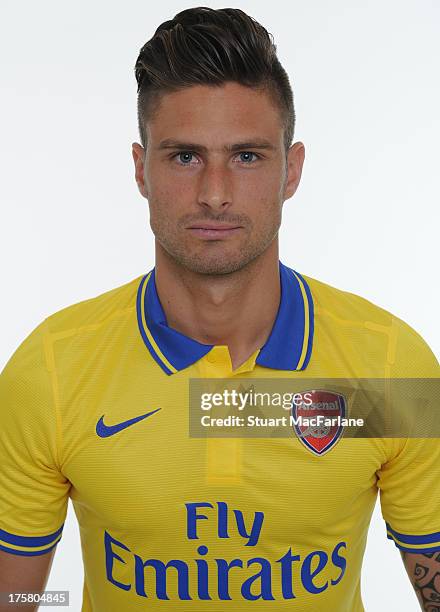 Olivier Giroud of Arsenal poses during the first team photocall at Emirates Stadium on August 08, 2013 in London, England.