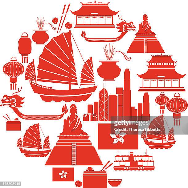 stockillustraties, clipart, cartoons en iconen met hong kong icon set - passagiersboot