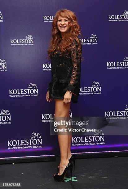 Singer Paulina Rubio attends the Koleston campaign launch press conference on August 7, 2013 in Mexico City, Mexico.