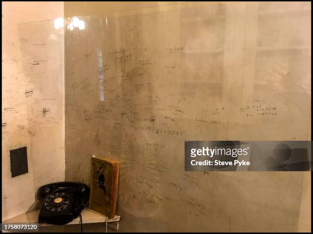 The author William Faulkners handwriting, various phone numbers and notes written on his study wall, Oxford Mississippi USA