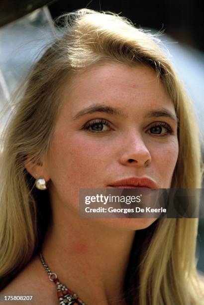 Model Debbie Leng, wife of Roger Taylor of rock band 'The Queen', poses in 1990 ca. In London, England.