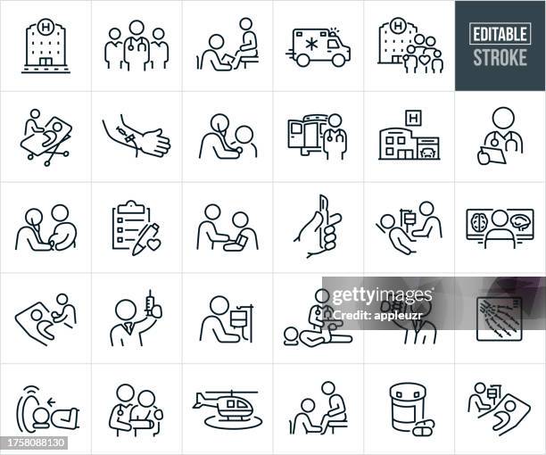 hosptial medical care thin line icons - editable stroke - emergency services vehicle stock illustrations