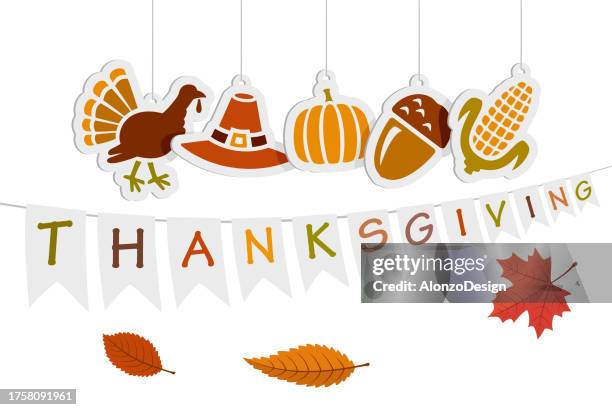 happy thanksgiving decoration. - thanksgiving arrangement stock illustrations