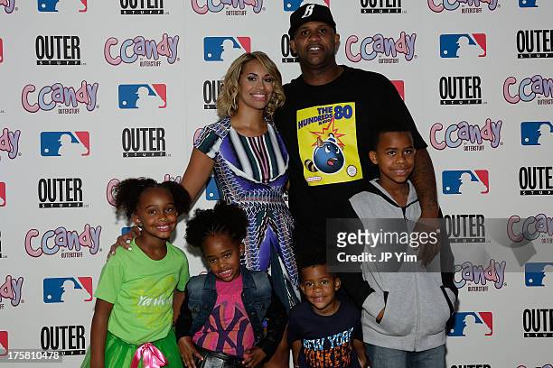 New York Yankee CC Sabathia, his wife Amber Sabathia and Jaeden Arie, Cyia, Carter and CC III attend the CCandy Children's Clothing Line Launch at...