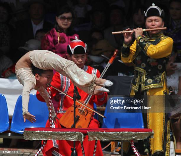 Naadam opening ceremonyin Kharkhorin, west Mongolia , with some contortionists.