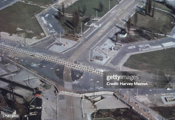 The Berlin Wall runs through Potsdamer Platz in Berlin, Germany, circa 1965.