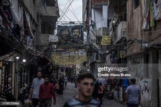Garfitti with former leaders of the PLO at the Burj al-Barajneh Palestinian refugee camp on October 26, 2023 in Beirut, Lebanon. Burj al-Barajneh...