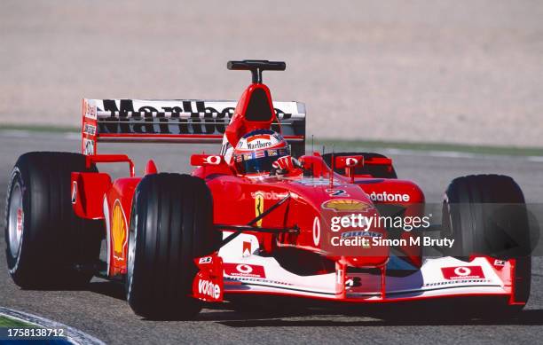 Rubens Barrichello of Brazil and the Ferrari team in action during pre-season testing at the Circuit Ricardo Tormo on February 1st, 2003 in Valencia,...