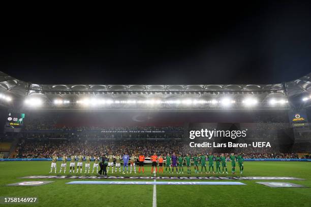 The players of Fenerbahce SK and PFC Ludogorets 1945 line up for prior to kick-off ahead of the UEFA Europa Conference League 2023/24 match between...