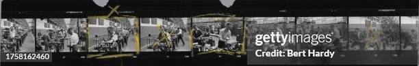 Contact sheet depicting the production line for the new 1955 Sunbeam Rapier at the Rootes Group car factory in Coventry, 1955. Original publication:...