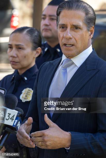 Van Nuys, CA Superintendent of Los Angeles Unified School District Alberto Carvalho talks with media after a stabbing and ensuing campus lockdown at...