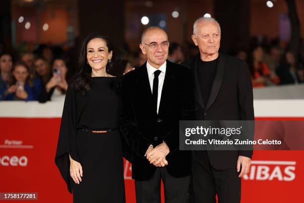Francesca De Stefano, Giuseppe Tornatore and Santo Versace attend a red carpet for the movie "Gonzo Girl" during the 18th Rome Film Festival at...