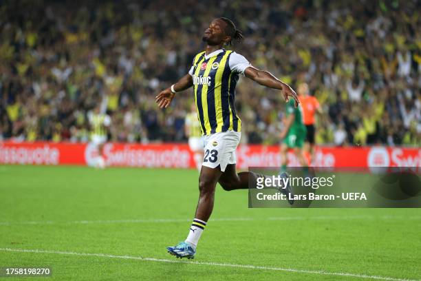 Michy Batshuayi of Fenerbahce celebrates after scoring the team's first goal during the UEFA Europa Conference League 2023/24 match between...