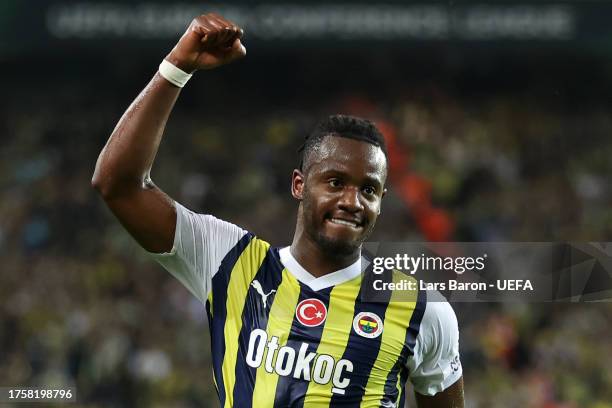 Michy Batshuayi of Fenerbahce celebrates after scoring the team's first goal during the UEFA Europa Conference League 2023/24 match between...