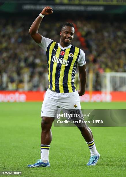 Michy Batshuayi of Fenerbahce celebrates after scoring the team's first goal during the UEFA Europa Conference League 2023/24 match between...