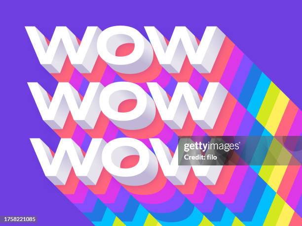 ilustraciones, imágenes clip art, dibujos animados e iconos de stock de sorpresa wow 3d texto moderno en capas - imponente
