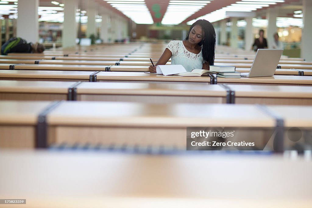 Female student studying in library