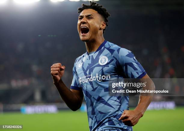 Ollie Watkins of Aston Villa celebrates after scoring the team's third goal during the UEFA Europa Conference League 2023/24 match between AZ Alkmaar...