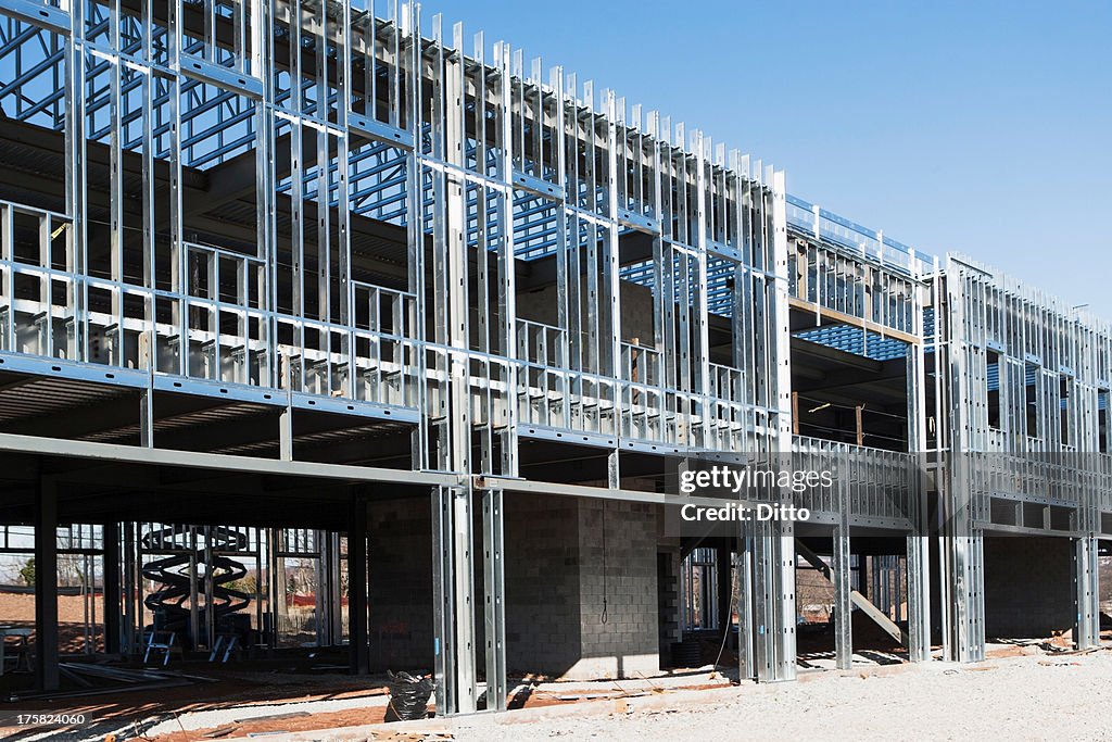 Construction frame of steel girders on construction site