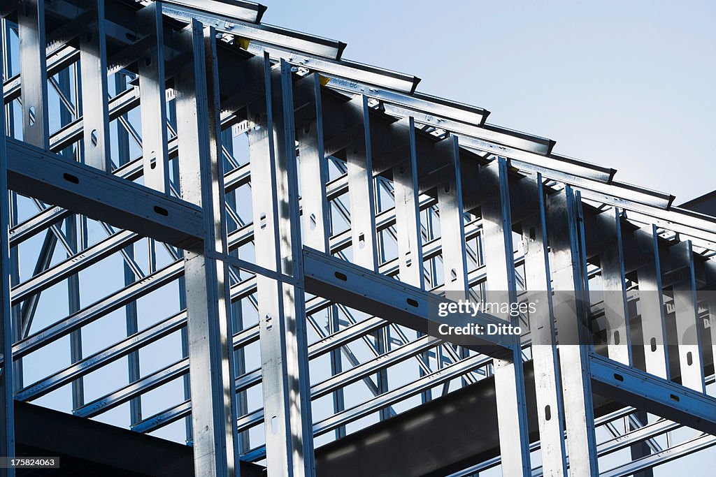 Construction frame of steel girders on construction site