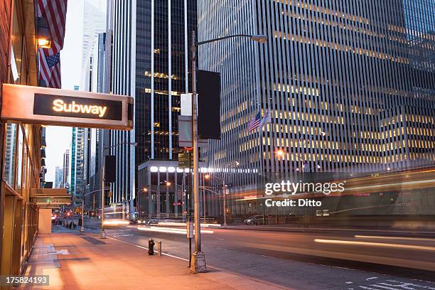 illuminated subway sign at dusk, new york city, usa - new york subway station stock pictures, royalty-free photos & images