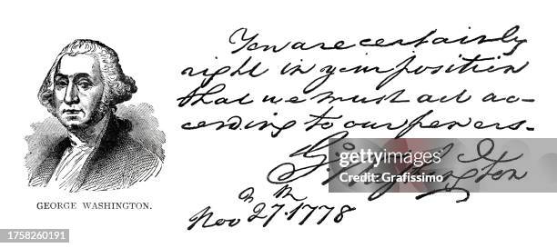george washington portrait with handwritten text 1778 - george washington stock illustrations