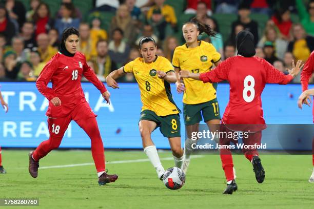 Alex Chidiac of the Matildas looks to pass during the AFC Women's Asian Olympic Qualifier match between Australia Matildas and IR Iran at HBF Park on...