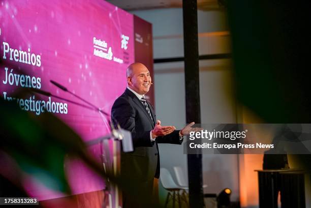 The President of AstraZeneca Spain, Ricardo Suarez, speaks during the award ceremony of the VII Young Researchers Awards, at the Espacio Larra, on 26...