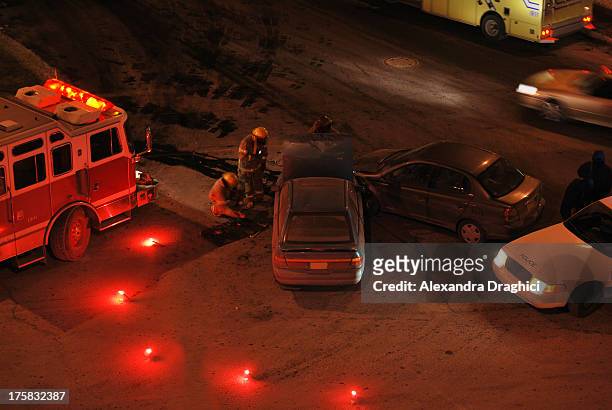 car accident scene at night - car accident stock pictures, royalty-free photos & images