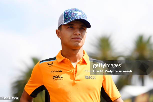 Lando Norris of Great Britain and McLaren walks in the Paddock during previews ahead of the F1 Grand Prix of Mexico at Autodromo Hermanos Rodriguez...