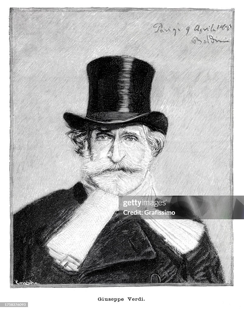 Guiseppe Verdi italian composer portrait with top hat