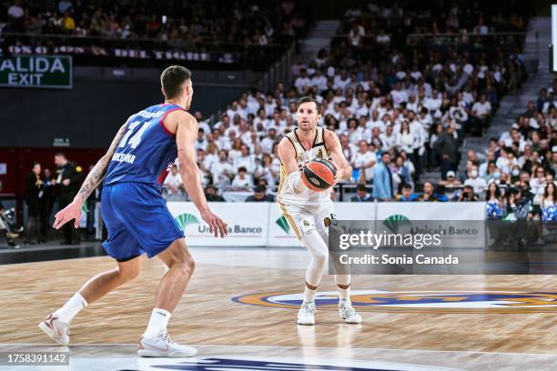 Rudy Fernandez of Real Madrid shoots during the Turkish Airlines EuroLeague match between Real Madrid and FC Barcelona at WiZink Center on October...