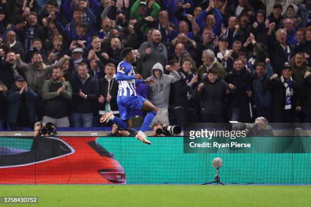 Ansu Fati of Brighton & Hove Albion celebrates after scoring the team's second goal during the UEFA Europa League 2023/24 match between Brighton &...