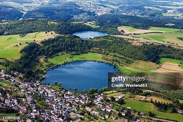 europe, germany, rhineland palatinate, view of schalkenmehrener maar - eifel stock pictures, royalty-free photos & images