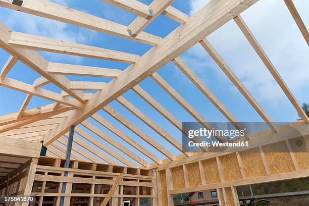 europe, germany, rhineland palatinate, construction of house roof - dachgiebel stock-fotos und bilder