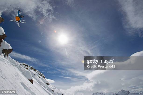 austria, tirol, young man doing freeride skiing - extreme skiing stock pictures, royalty-free photos & images