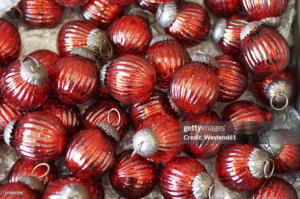 Germany, Red christmas tree balls, close up