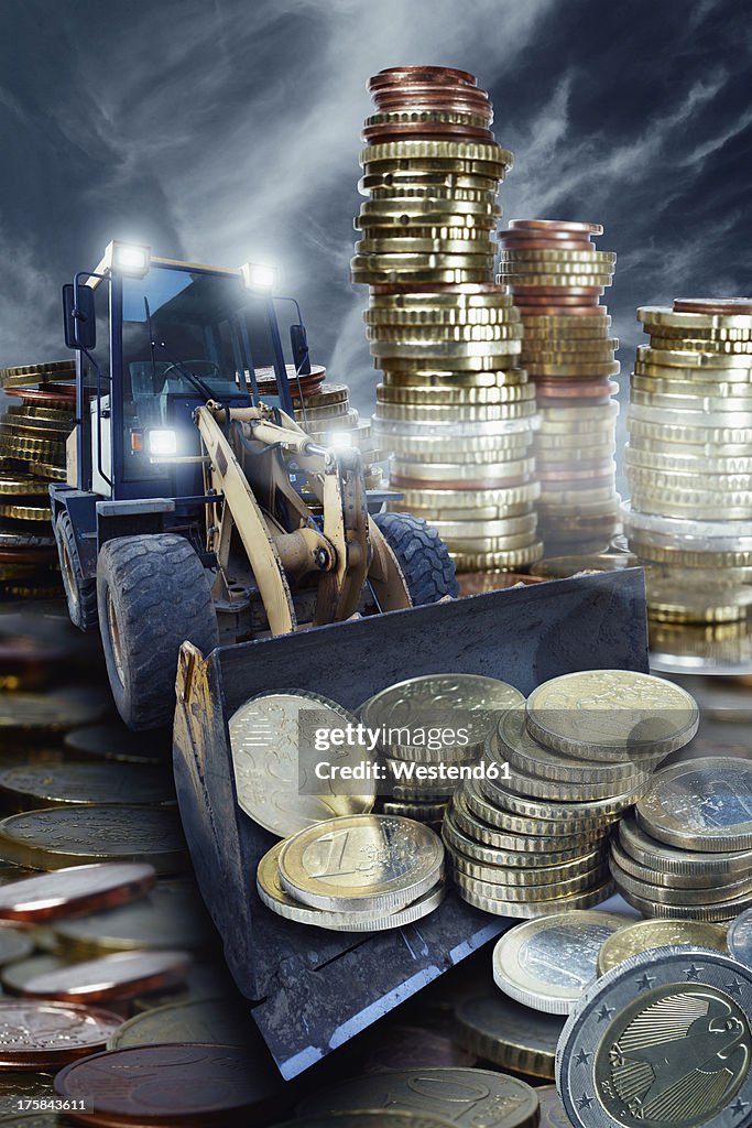 Excavator with Euro coins