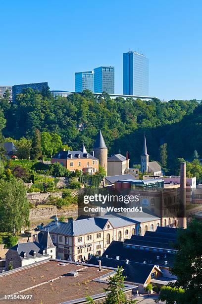 luxembourg, clausen district and european quarter in background - kirchberg luxemburg bildbanksfoton och bilder