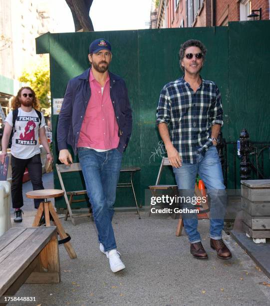 Ryan Reynolds and Sean Levy are seen on October 26, 2023 in New York City.