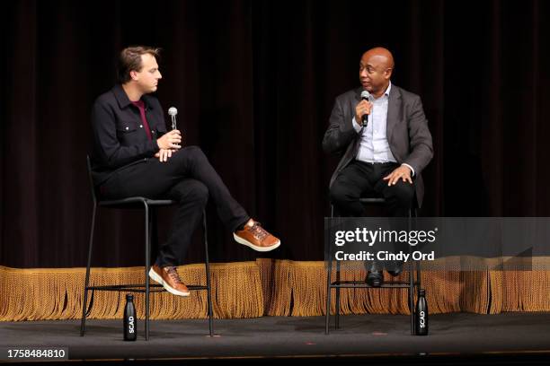 David Canfield and Raoul Peck speak onstage at the "Silver Dollar Road" Q&A during the 26th SCAD Savannah Film Festival at Trustees Theater on...