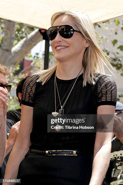 Sharon Stone attends the 4th annual Kiehl's LifeRide for amfAR at The Grove on August 8, 2013 in Los Angeles, California.