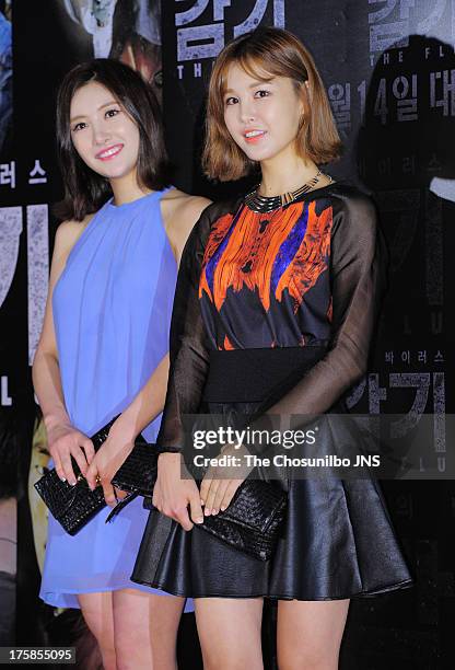 Park Eun-Sil and Park Eun-Young attend the 'The Flu' VIP press screening at Wangsimni CGV on August 7, 2013 in Seoul, South Korea.