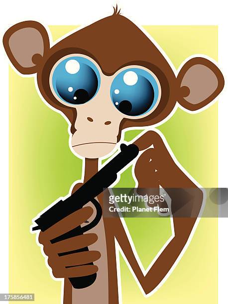 monkey with gun - trigger warning stock illustrations