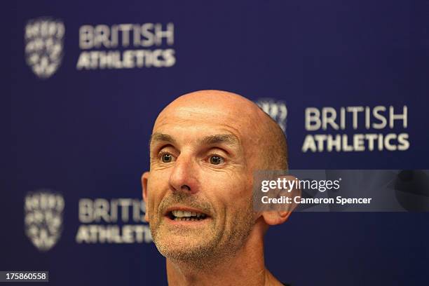 British Athletics Performance Director, Neil Black talks during a British Athletics press conference at the Crowne Plaza Hotel ahead of the 14th IAAF...